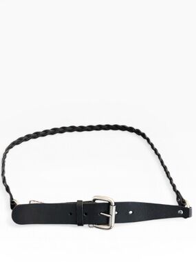 🌷 Nine West Black Leather Braided Waist Belt Silver Buckle Size XL NWT